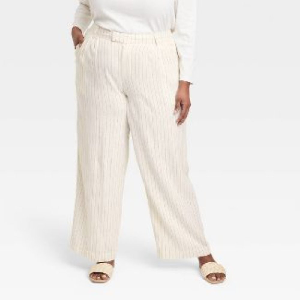 NWT - Size 17 and 4 - High-Rise Cream Linen Wide Leg Fluid Pants - A New Day
